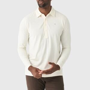 Criquet Brrr Long Sleeve Natural Polo Small NEW Cream Chill Effect Collar Shirt
